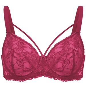 Pretty In Petals Red Unlined Strappy Lace Bra- Size 34C